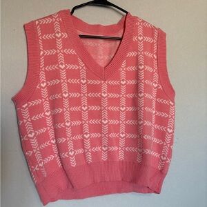 Pink With White Hearts Women's Sweater Vest
